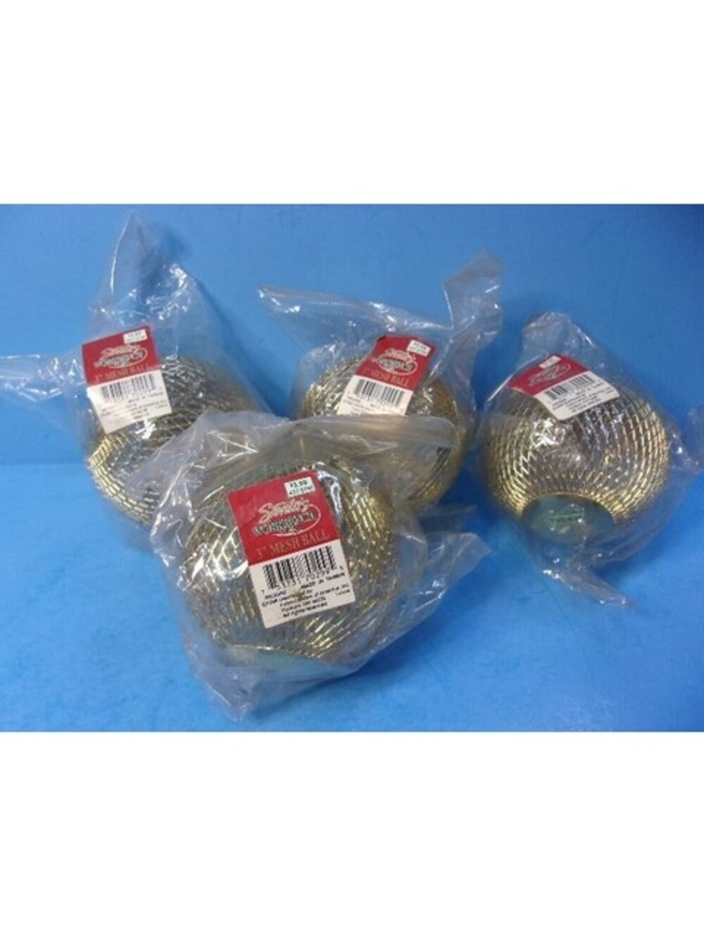 Vintage Lot of 4 Gold Tone Mesh Potpourri Ornaments 3" Santa's Workbench Taiwan